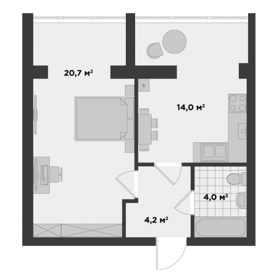 1-кімнатна 43 м² в ЖК Millennium State від 20 300 грн/м², м. Буча
