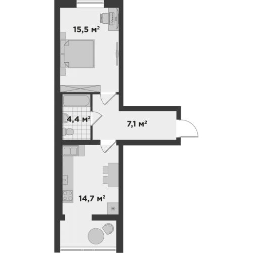 1-комнатная 41.8 м² в ЖК Millennium State от 20 300 грн/м², г. Буча
