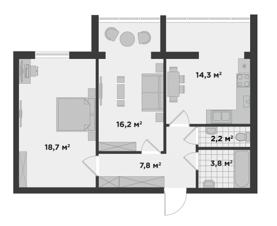 2-комнатная 63.1 м² в ЖК Millennium State от 24 900 грн/м², г. Буча