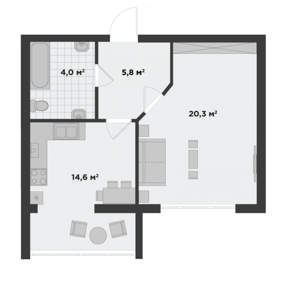 1-кімнатна 44.7 м² в ЖК Millennium State від 20 300 грн/м², м. Буча