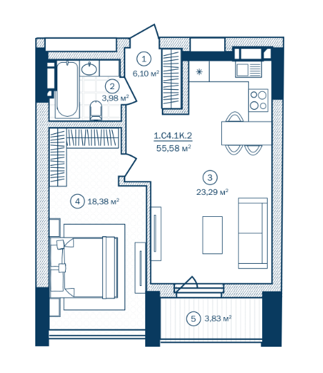 1-комнатная 55.58 м² в ЖК Rusaniv Residence от 30 400 грн/м², Киев