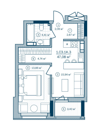 1-комнатная 47.08 м² в ЖК Rusaniv Residence от 35 335 грн/м², Киев