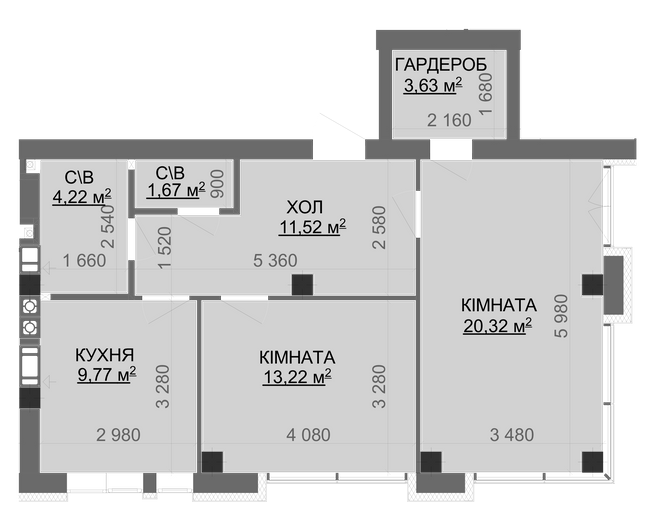 2-комнатная 64.35 м² в ЖК Найкращий квартал-2 от 21 000 грн/м², пгт Гостомель