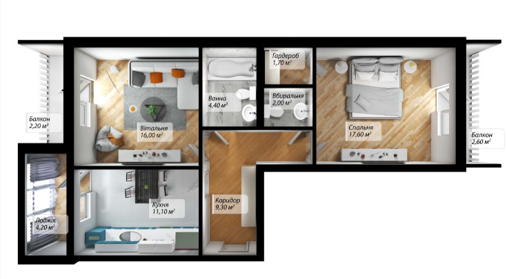 2-комнатная 71.1 м² в ЖК Senator от 18 400 грн/м², Черновцы