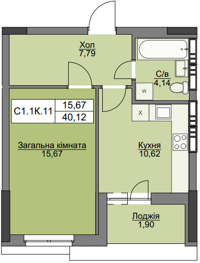 1-кімнатна 40.12 м² в ЖК Вишгород Плаза від 18 500 грн/м², м. Вишгород