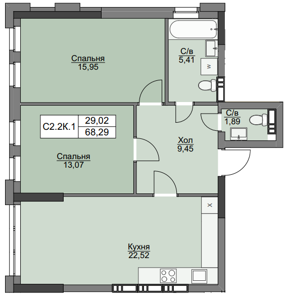 2-кімнатна 68.29 м² в ЖК Вишгород Плаза від 27 500 грн/м², м. Вишгород
