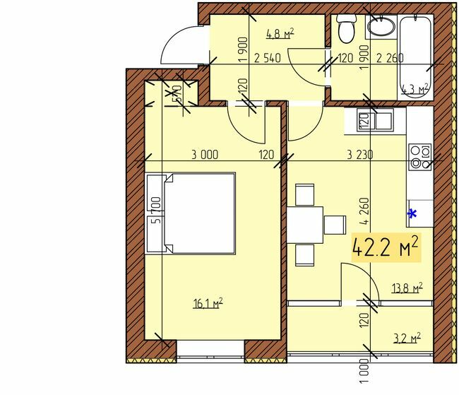 1-комнатная 42.2 м² в ЖК Джерельный от 18 500 грн/м², Винница