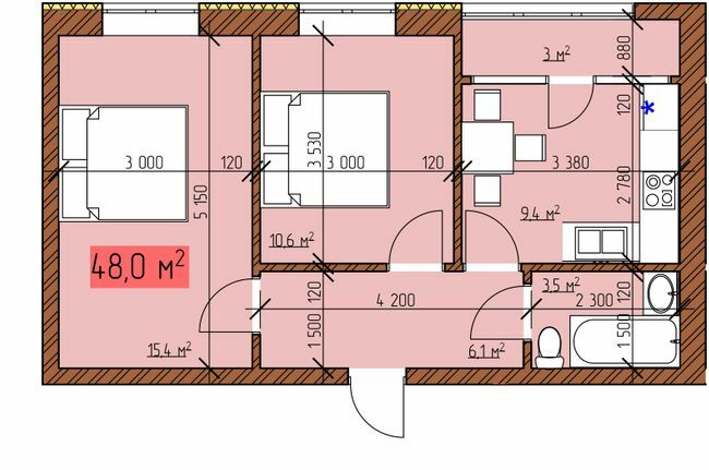 2-комнатная 48 м² в ЖК Джерельный от 18 500 грн/м², Винница