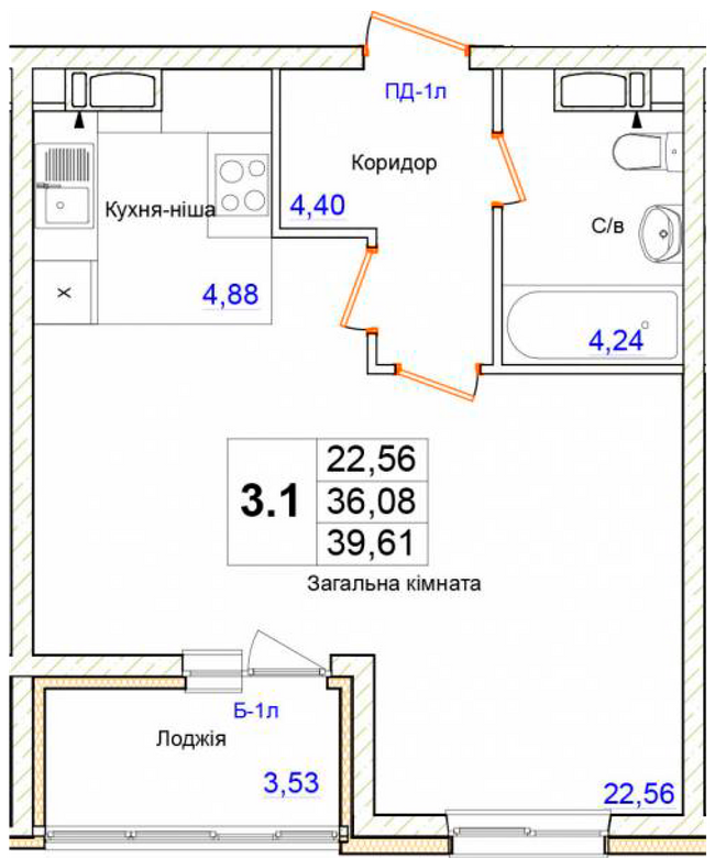 1-комнатная 39.61 м² в ЖК Одесский бульвар от 20 000 грн/м², с. Новоселки