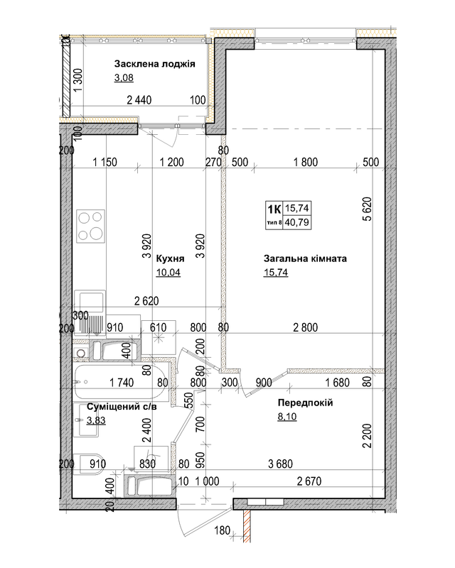 1-кімнатна 40.79 м² в ЖК Одеський бульвар від 23 000 грн/м², с. Новосілки