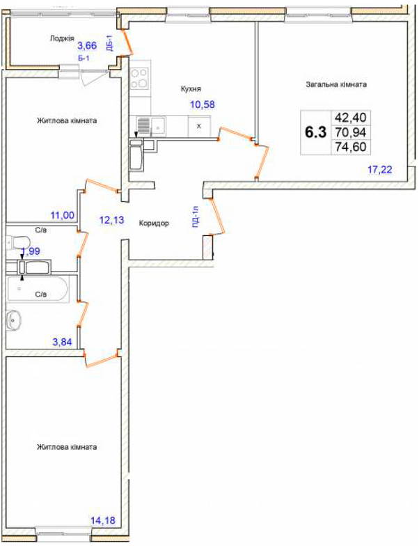 3-кімнатна 74.6 м² в ЖК Одеський бульвар від 20 000 грн/м², с. Новосілки