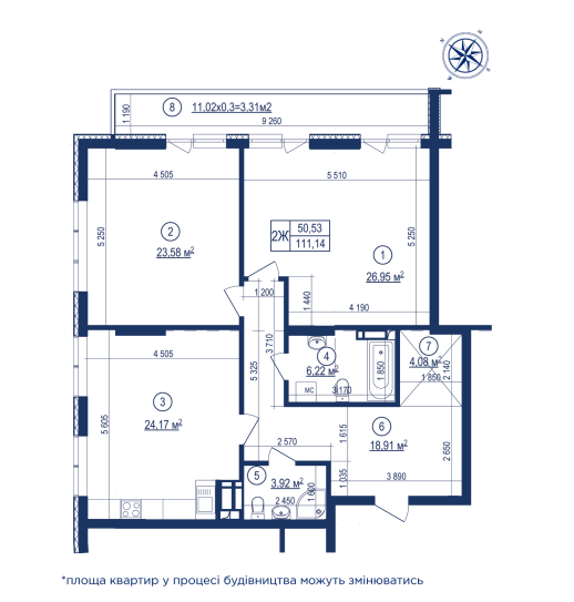 2-комнатная 111.14 м² в ЖК Владимирский от 68 800 грн/м², Киев