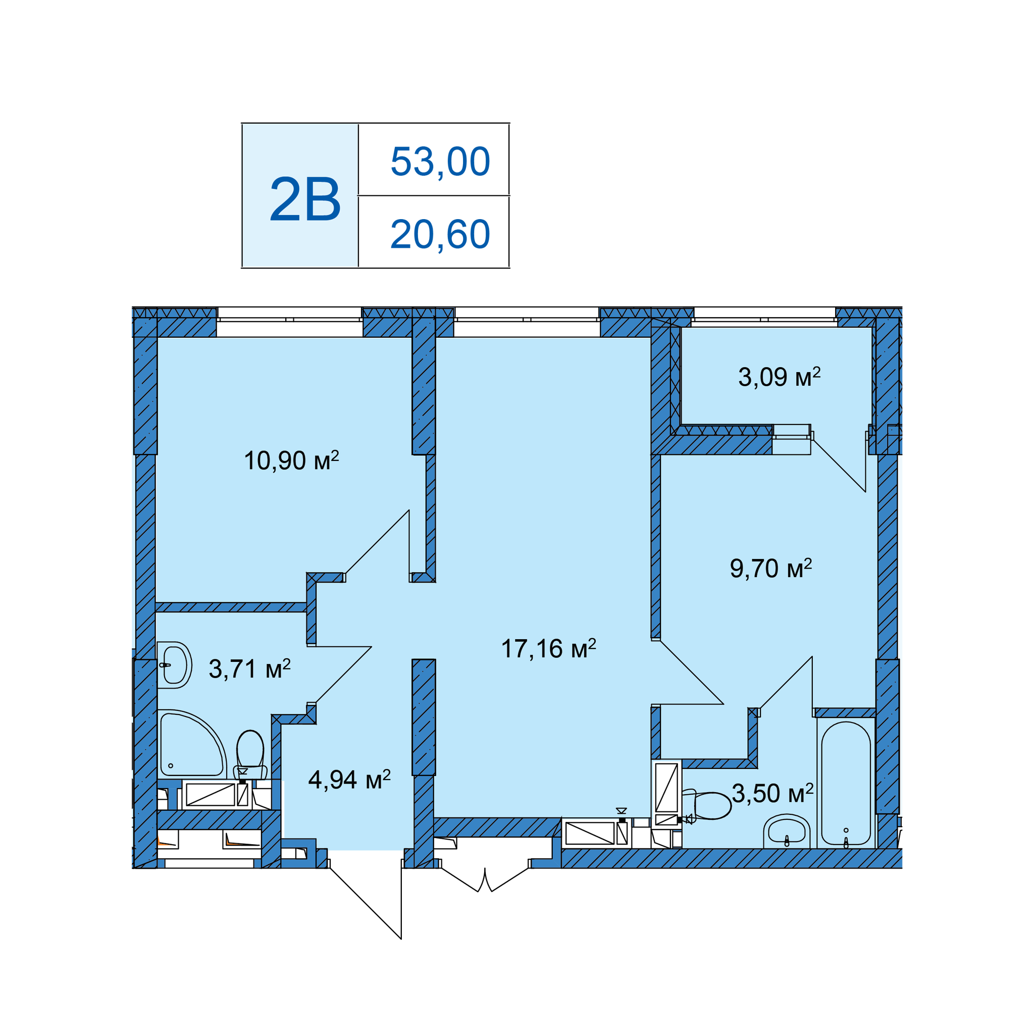 2-комнатная 53 м² в ЖК SKY AVENUE от 37 811 грн/м², Киев