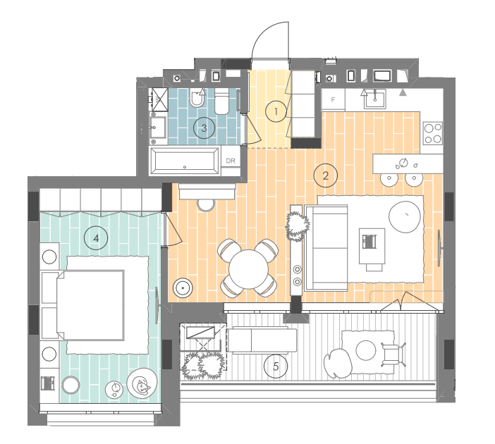 1-комнатная 59.3 м² в ЖК UNIT.Home от 60 700 грн/м², Киев