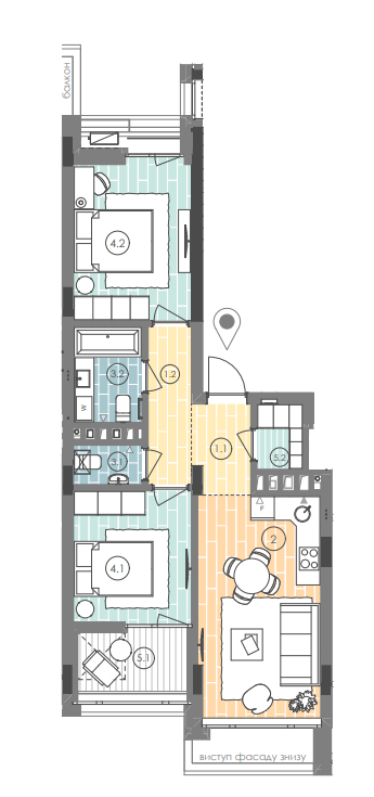 2-комнатная 59.8 м² в ЖК UNIT.Home от 52 900 грн/м², Киев