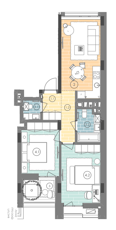 2-комнатная 60.8 м² в ЖК UNIT.Home от 52 900 грн/м², Киев