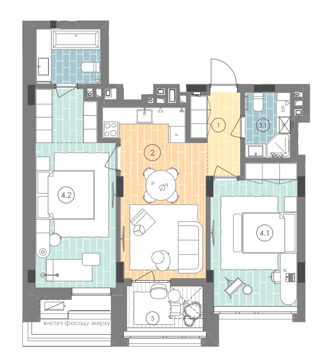 2-комнатная 74 м² в ЖК UNIT.Home от 52 900 грн/м², Киев