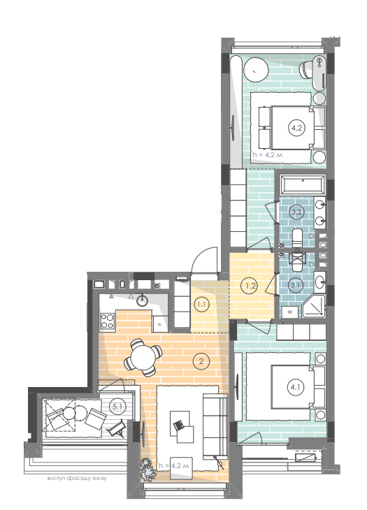 2-комнатная 76 м² в ЖК UNIT.Home от 52 900 грн/м², Киев