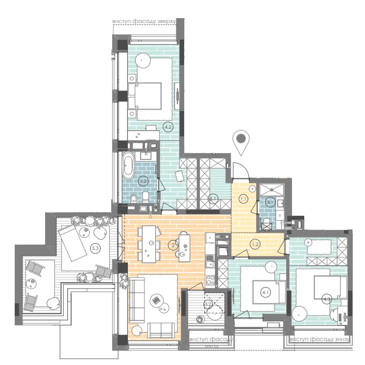 3-комнатная 126.6 м² в ЖК UNIT.Home от 47 477 грн/м², Киев