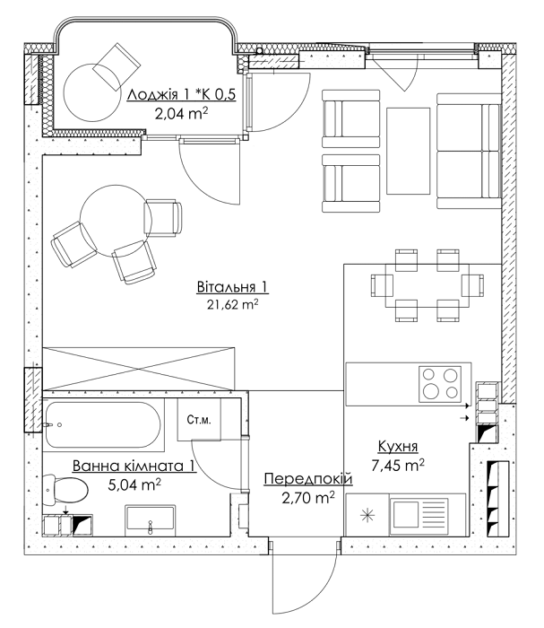 1-кімнатна 38.85 м² в ЖК O2 Residence від 22 723 грн/м², Київ