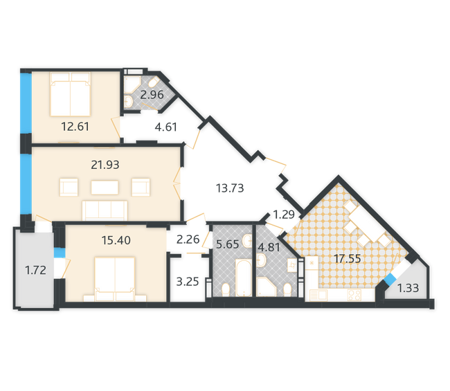 3-комнатная 109.1 м² в КД LA MANCHE от 63 600 грн/м², Киев
