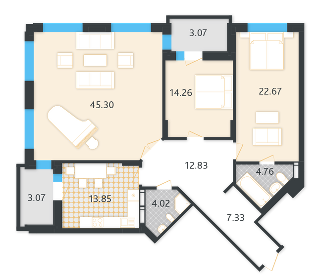 3-комнатная 131.16 м² в КД LA MANCHE от 61 600 грн/м², Киев