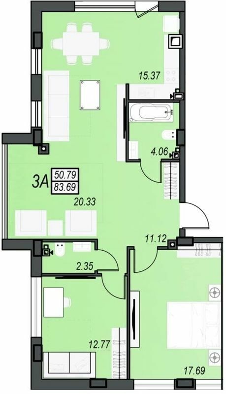 3-комнатная 83.69 м² в ЖК Sunrise City от 18 900 грн/м², г. Черноморск