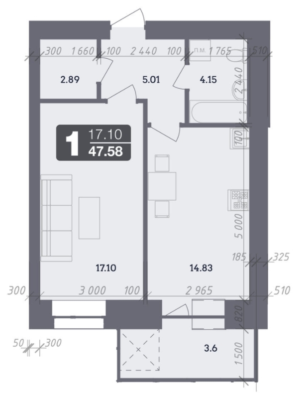 1-кімнатна 47.58 м² в ЖК Стандарт від 22 500 грн/м², Полтава