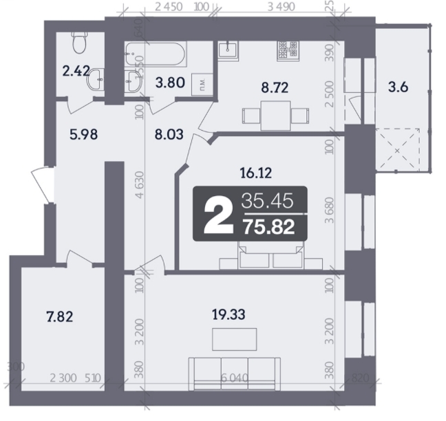 2-кімнатна 75.82 м² в ЖК Стандарт від 23 200 грн/м², Полтава