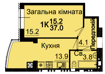 1-кімнатна 37 м² в ЖК Bavaria City від 22 000 грн/м², с. Крюківщина