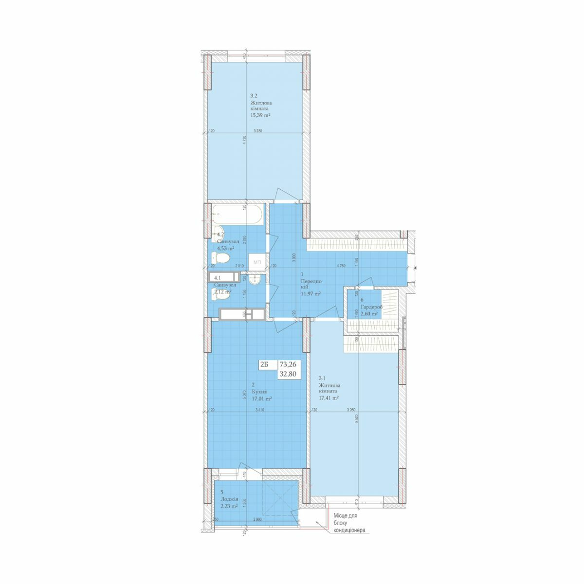 2-комнатная 73.26 м² в ЖК Дніпровська Мрія от 21 000 грн/м², Киев