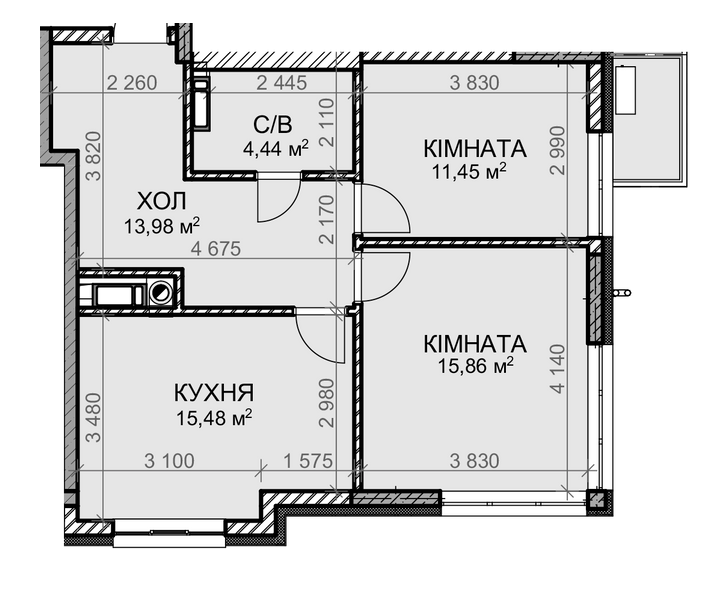 2-кімнатна 61.21 м² в ЖК Клубний будинок-2 від 30 500 грн/м², Київ