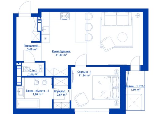 1-кімнатна 59.73 м² в ЖК RYBALSKY від 36 400 грн/м², Київ