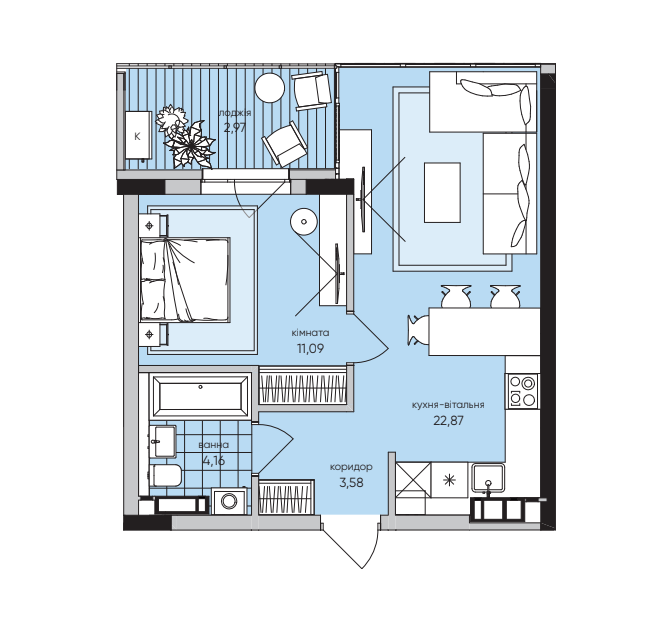 1-комнатная 44.67 м² в ЖК Park Lake City от 34 563 грн/м², с. Подгорцы