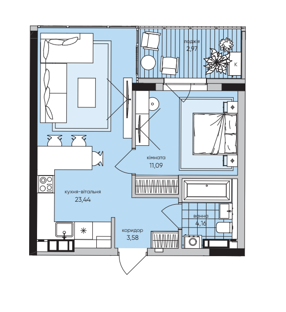 1-комнатная 45.63 м² в ЖК Park Lake City от 47 503 грн/м², с. Подгорцы