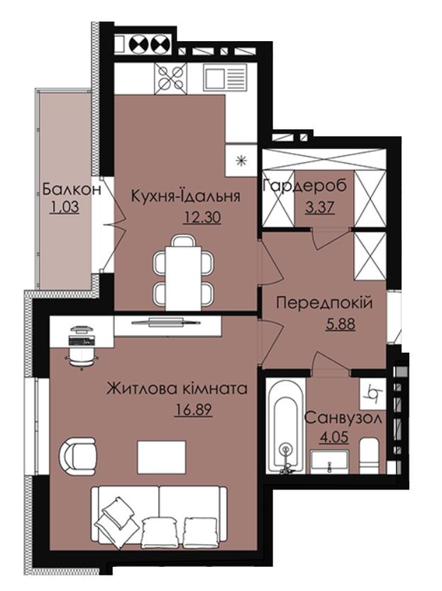 1-комнатная 43.56 м² в КД Waldhausen от 15 500 грн/м², пгт Дубляны