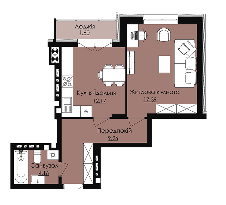 1-кімнатна 44.58 м² в КБ Waldhausen від 15 500 грн/м², смт Дубляни