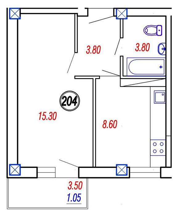 1-комнатная 32.55 м² в ЖК на Прохоровской от 16 500 грн/м², Одесса