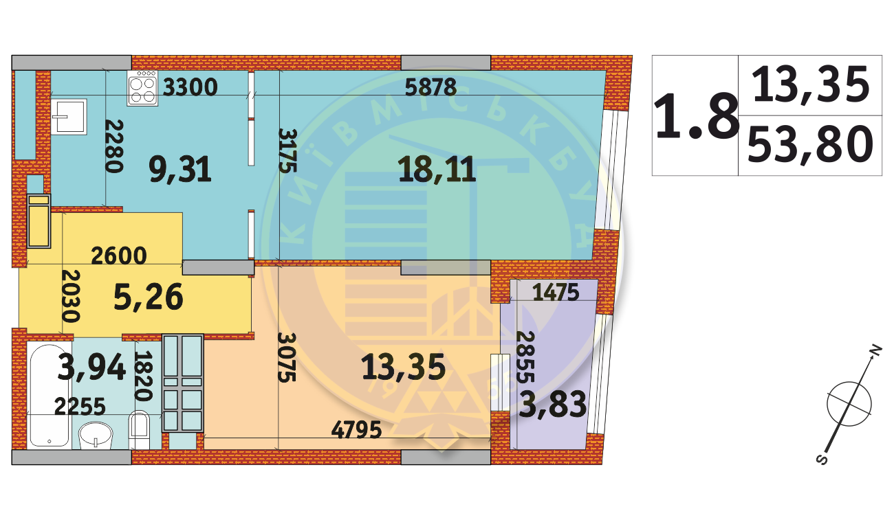 1-комнатная 53.8 м² в ЖК Urban Park от 27 940 грн/м², Киев