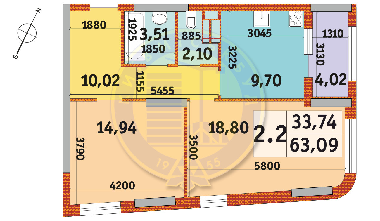 2-комнатная 63.09 м² в ЖК Urban Park от 31 039 грн/м², Киев