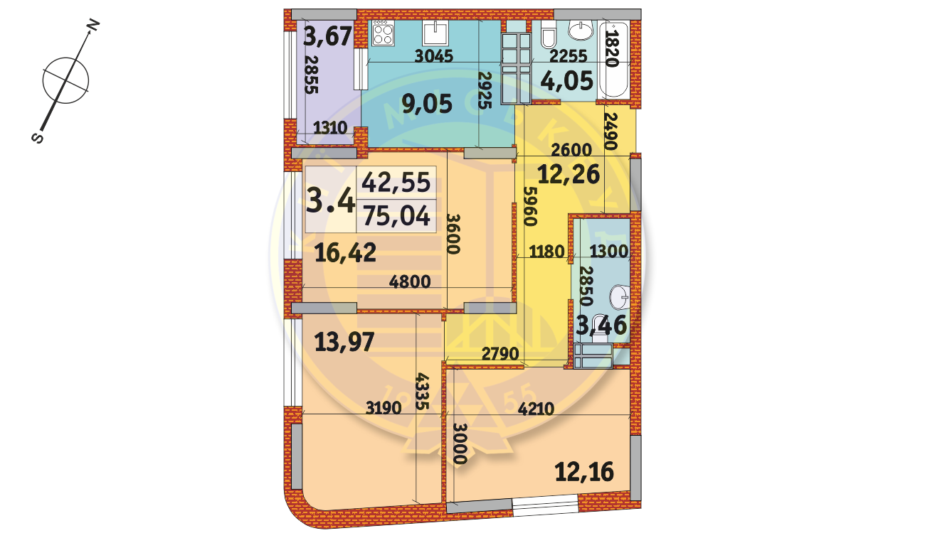 3-комнатная 75.04 м² в ЖК Urban Park от 28 998 грн/м², Киев