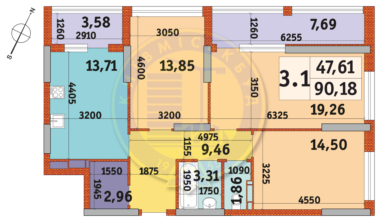 3-кімнатна 90.18 м² в ЖК Urban Park від 28 430 грн/м², Київ