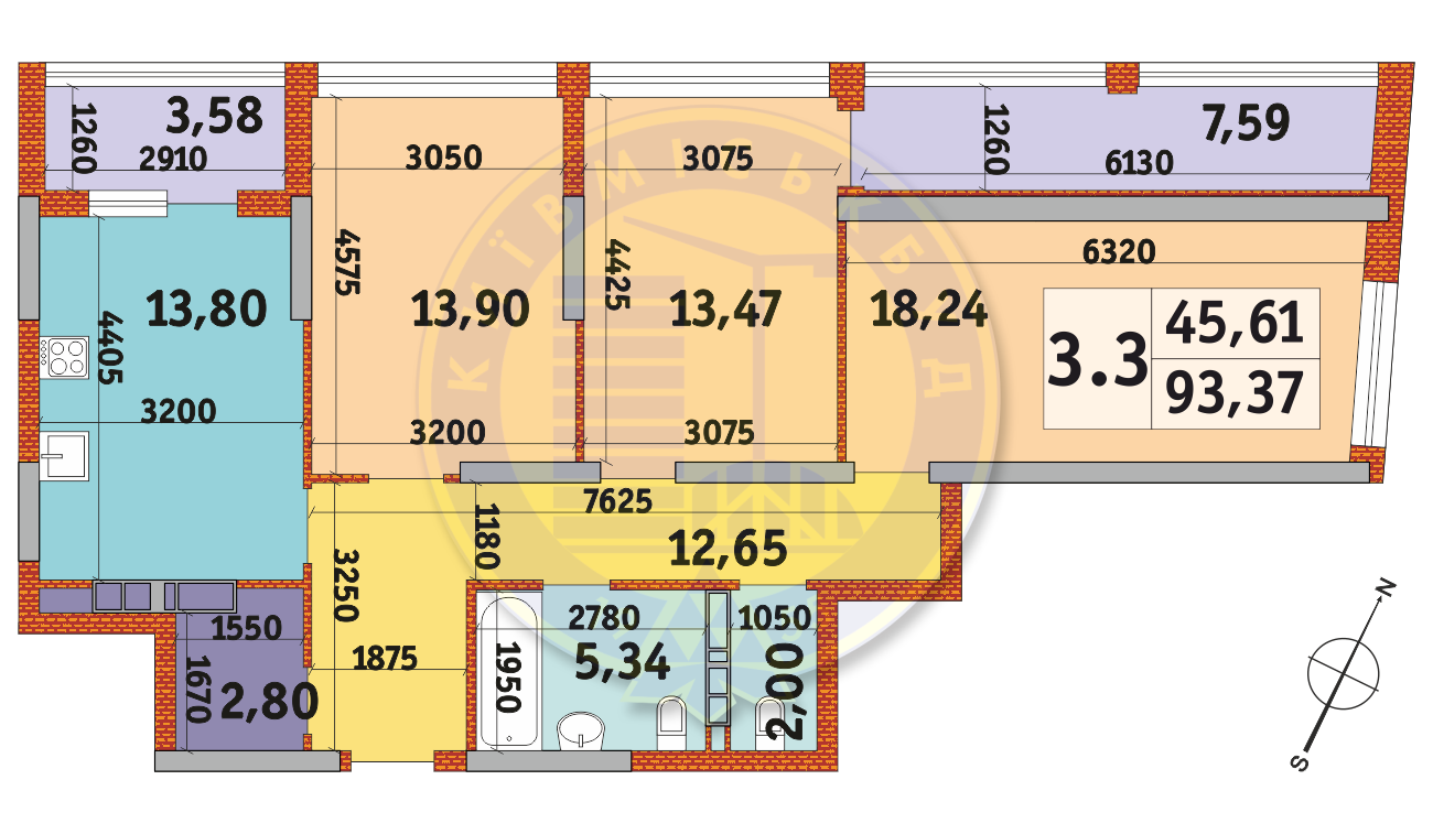 3-комнатная 93.37 м² в ЖК Urban Park от 28 430 грн/м², Киев