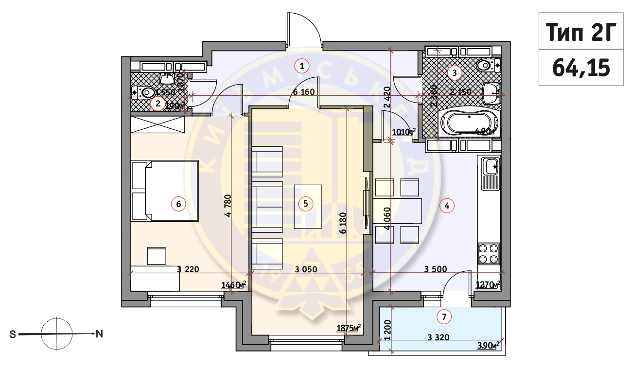 2-кімнатна 64.15 м² в ЖК Кирилівський Гай від 32 044 грн/м², Київ