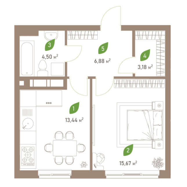 1-кімнатна 43.67 м² в ЖК Паркові Озера 2 від 31 000 грн/м², Київ