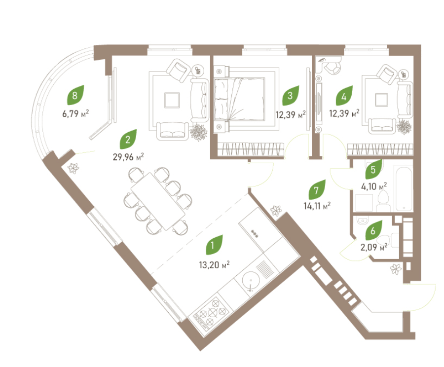 3-комнатная 100.85 м² в ЖК Парковые Озера 2 от 35 653 грн/м², Киев