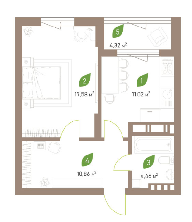 1-комнатная 48.24 м² в ЖК Парковые Озера 2 от 998 032 грн/м², Киев
