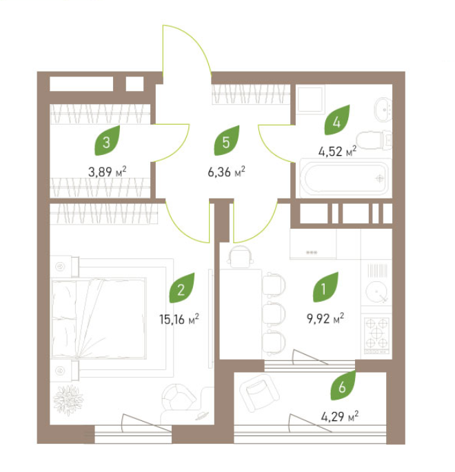 1-комнатная 42.23 м² в ЖК Парковые Озера 2 от 33 108 грн/м², Киев