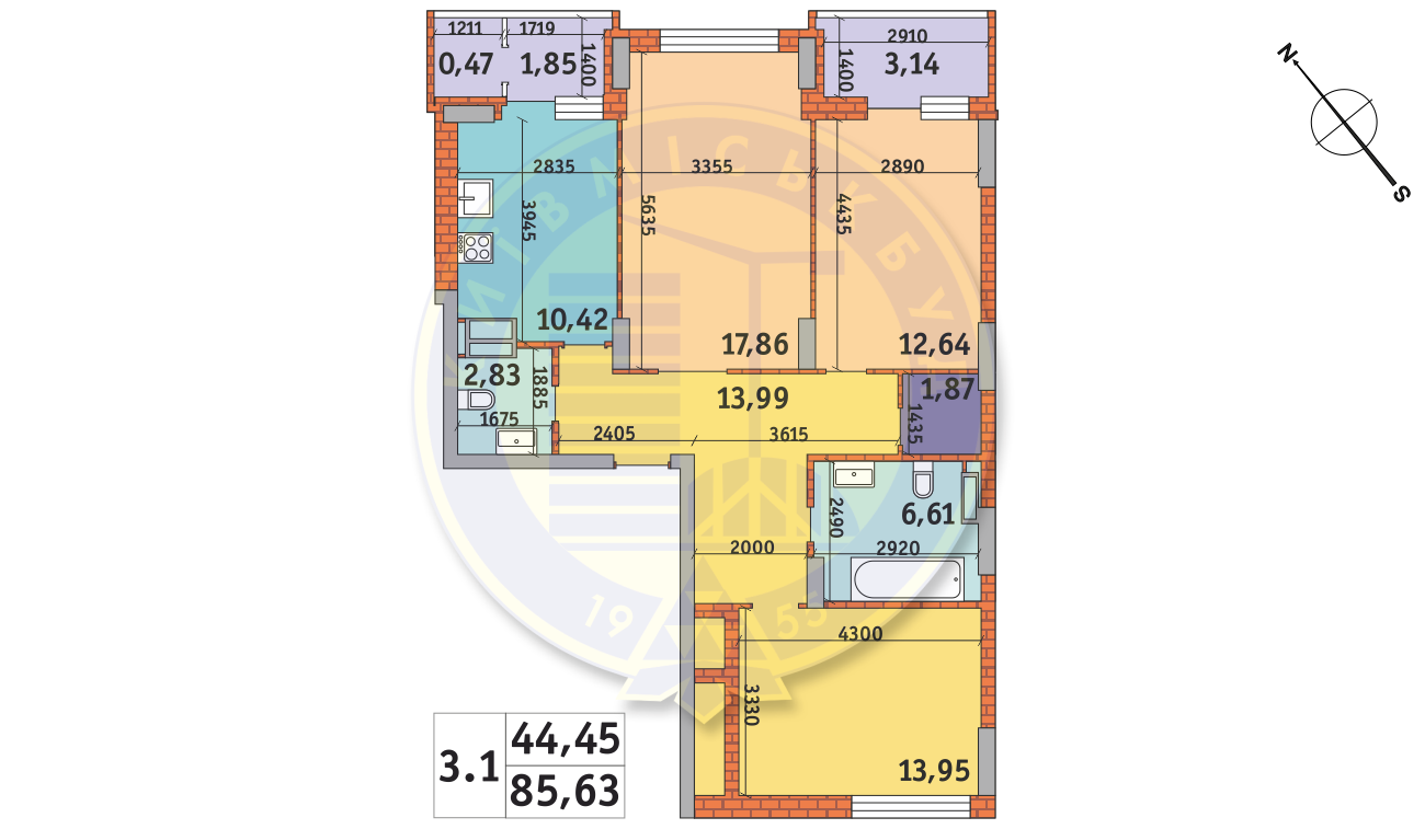 3-комнатная 87.1 м² в ЖК Харьковский от 27 270 грн/м², Киев