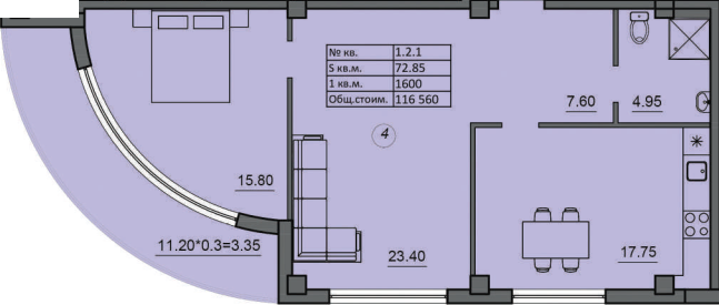 2-комнатная 72.85 м² в ЖК Лидерсовский от 36 300 грн/м², Одесса